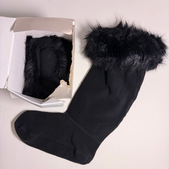 RARE HUNTER Cozy Fur Cuff Fleece Tall Warm Boot Sock Black W 8 10 - Picture 3 of 6
